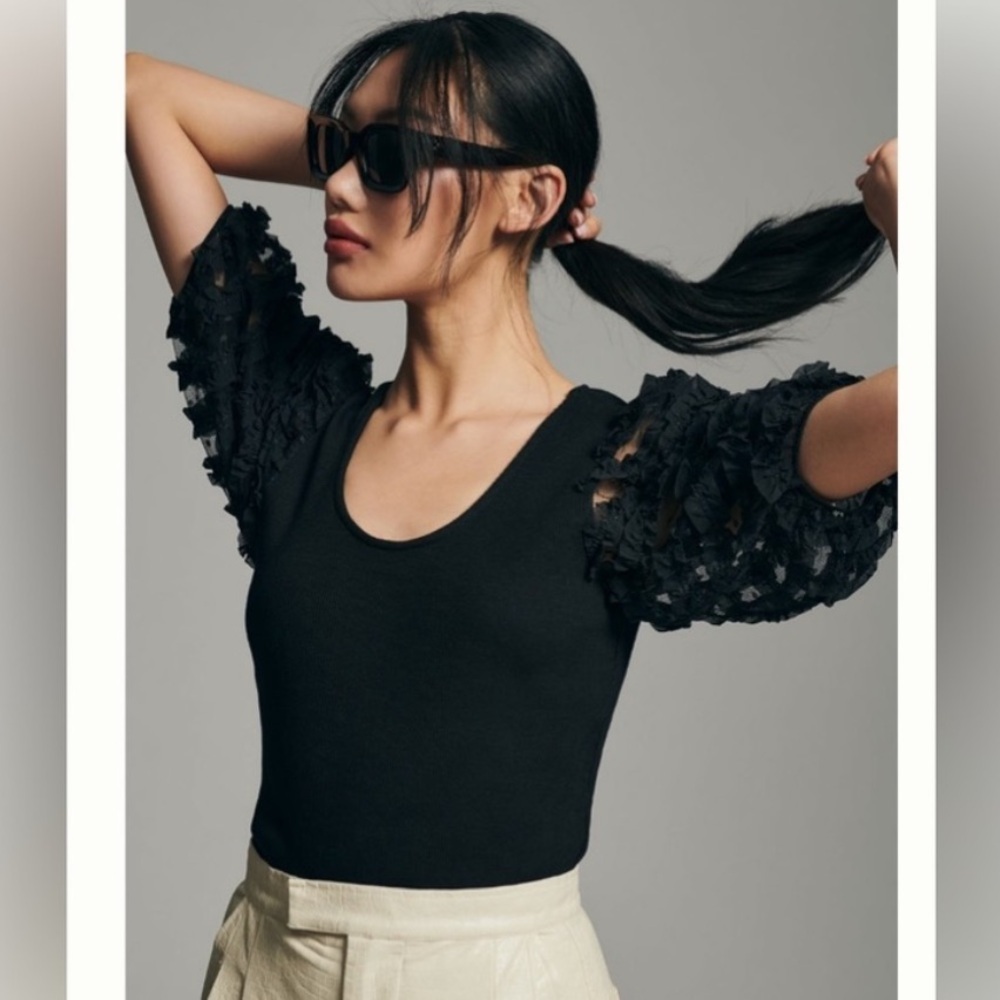 DOLAN Anthropologie‎ Ruffle Sheer Sleeve Top Size XS Boho Minimalist - Picture 7 of 7